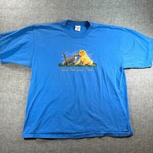 Alore Blue Cotton Knit Graphic Tee 2XL Crewneck Single Stitch Made in USA